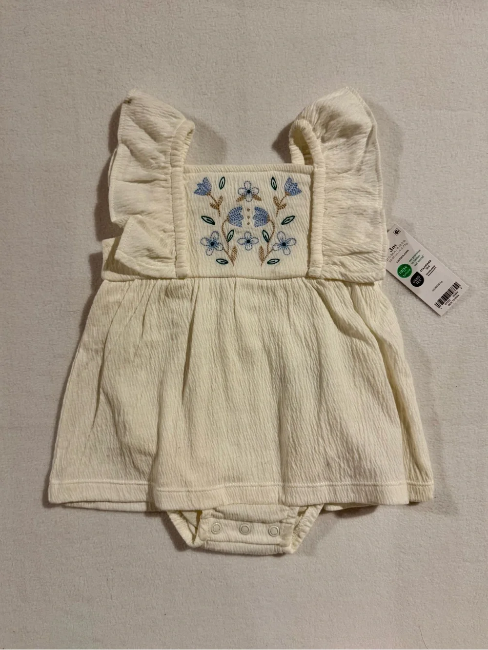 Carter's Cream Baby Dress Bodysuit with Blue Floral Embroidery NWT 3 mth